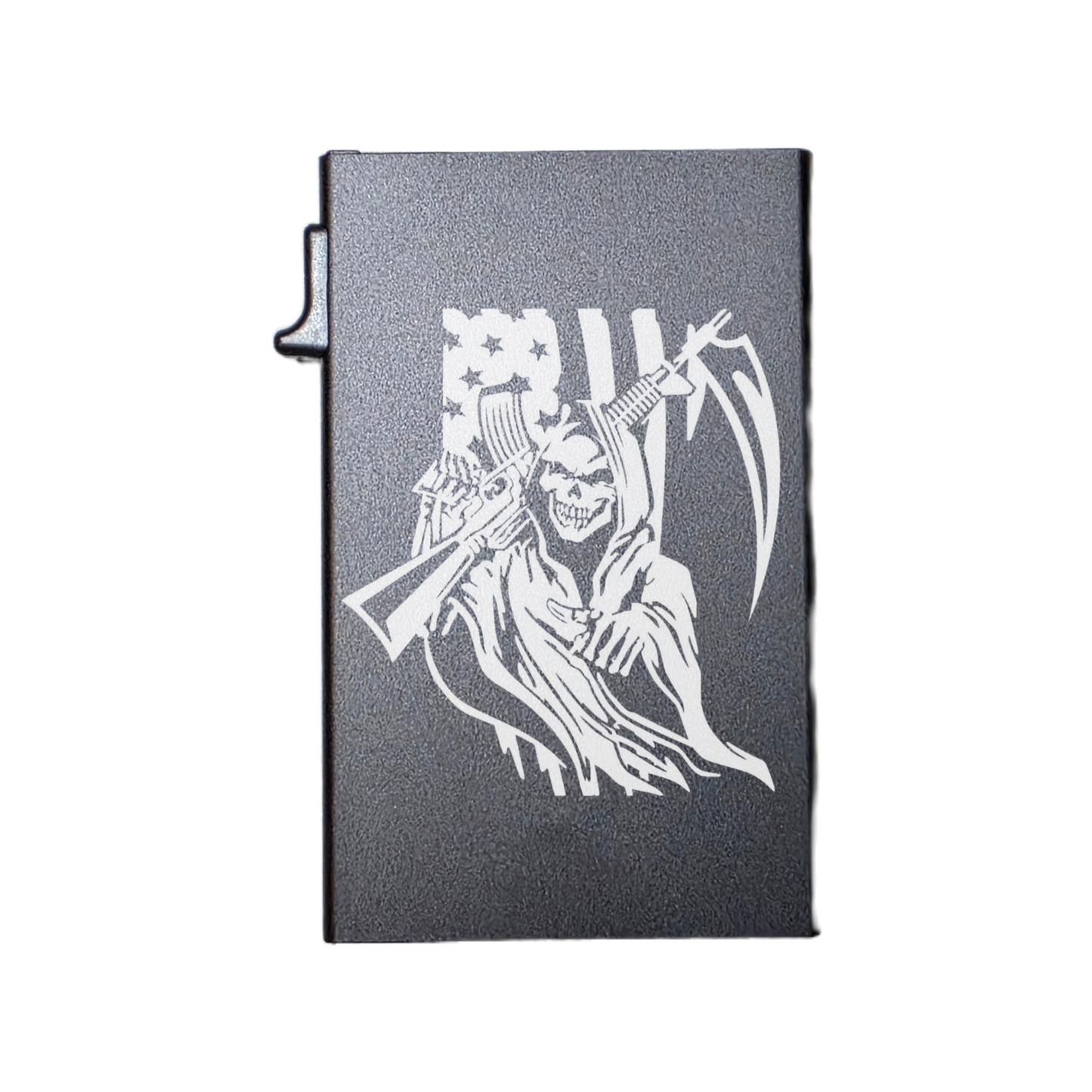 Reaper With Flag - Custom Engraved Metal Ultra Thin Slim Wallet Minimalist Card Case Men Women RFID Card Holder
