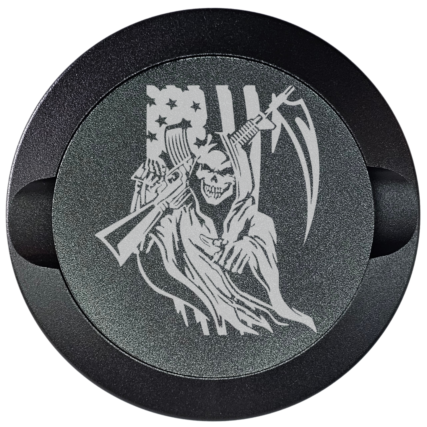 Reaper with Gun and Flag-My Tyn Co. Custom Aluminum ZYN Tyns for ZYN Pouches Waterproof and Airtight, 2 Compartments!