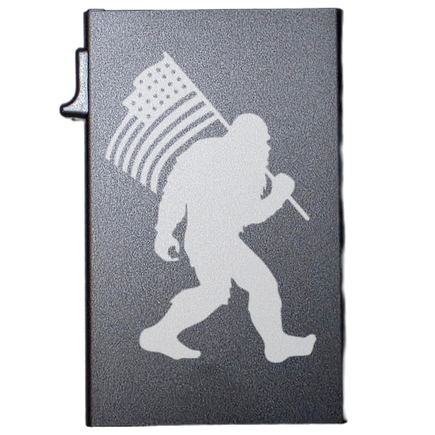 Bigfoot With Flag - Custom Engraved Metal Ultra Thin Slim Wallet Minimalist Card Case Men Women RFID Card Holder