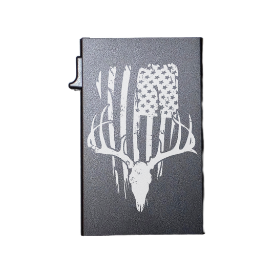 Buck Skull with Flag - Custom Engraved Metal Ultra Thin Slim Wallet Minimalist Card Case Men Women RFID Card Holder